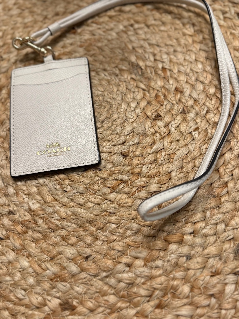 Coach Chalk Leather Lanyard Card Holder with Gold Logo